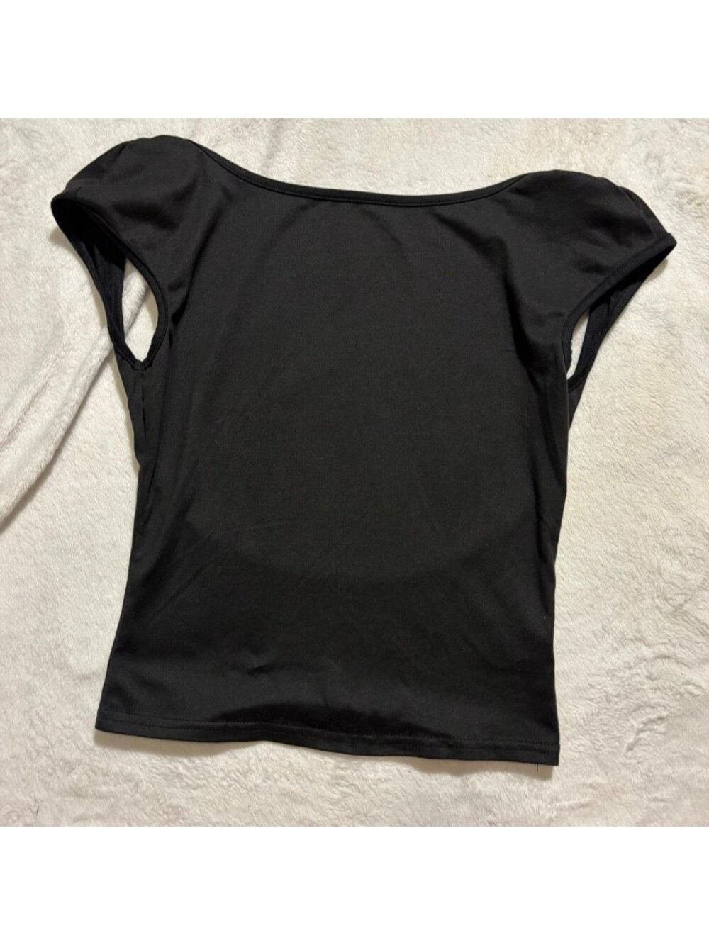 Shein sz S black cap short sleeve wide neck fitted low back top.